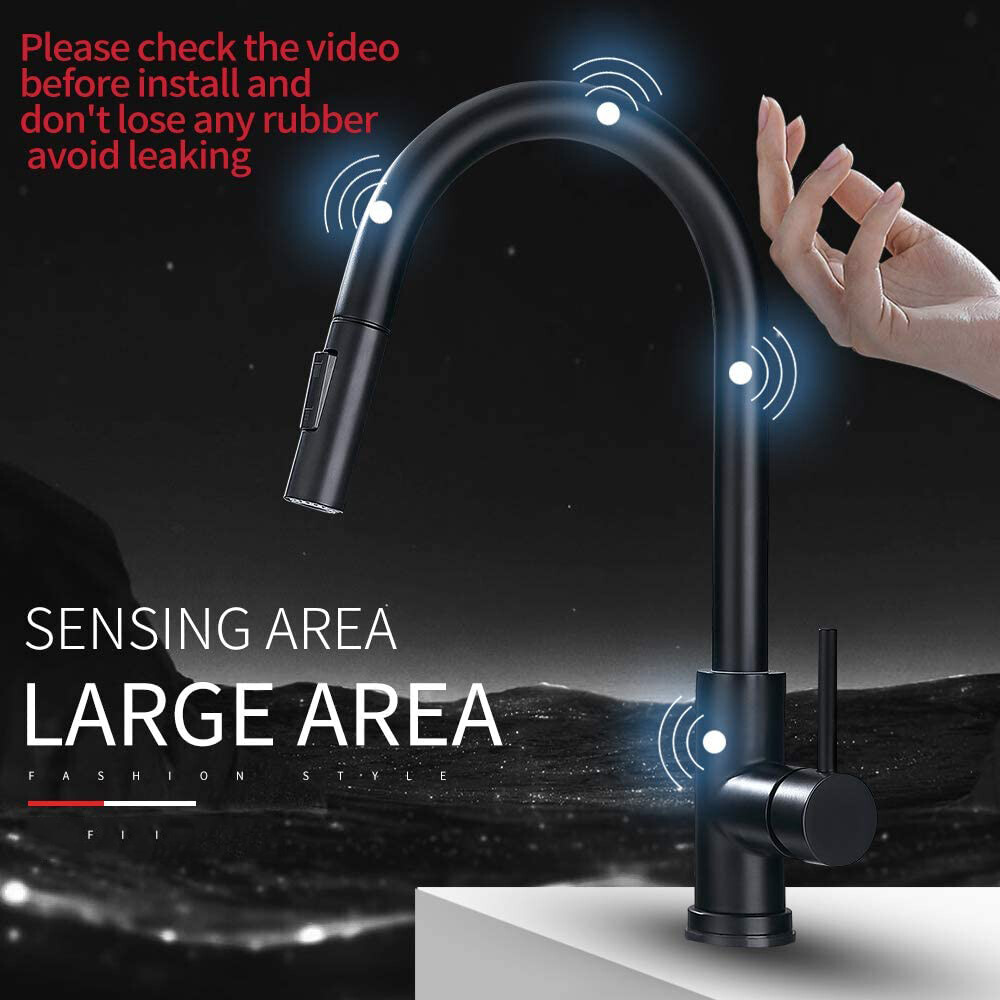 Black Automatic Touch Sensor Kitchen Faucet Pull Out Sprayer with Soap Dispenser