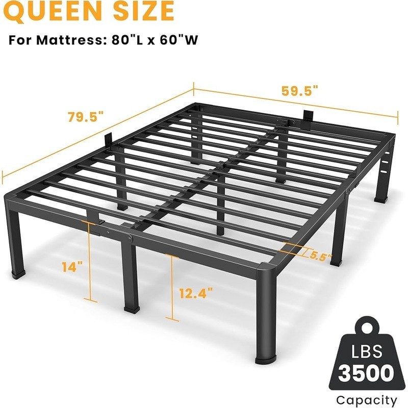 Sturdy Queen Bed Frame Heavy-Duty Noise-Free Easy Installation Under-Bed Storage