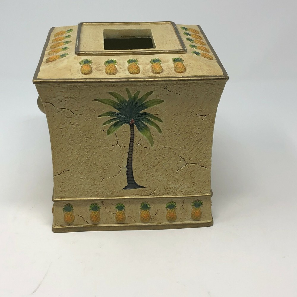 Royal Palm Tree & Pineapple Square Resin Tissue Box Cover