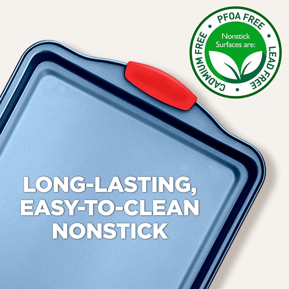 NutriChef Nonstick 3-Piece Baking Pans Set – (Blue)