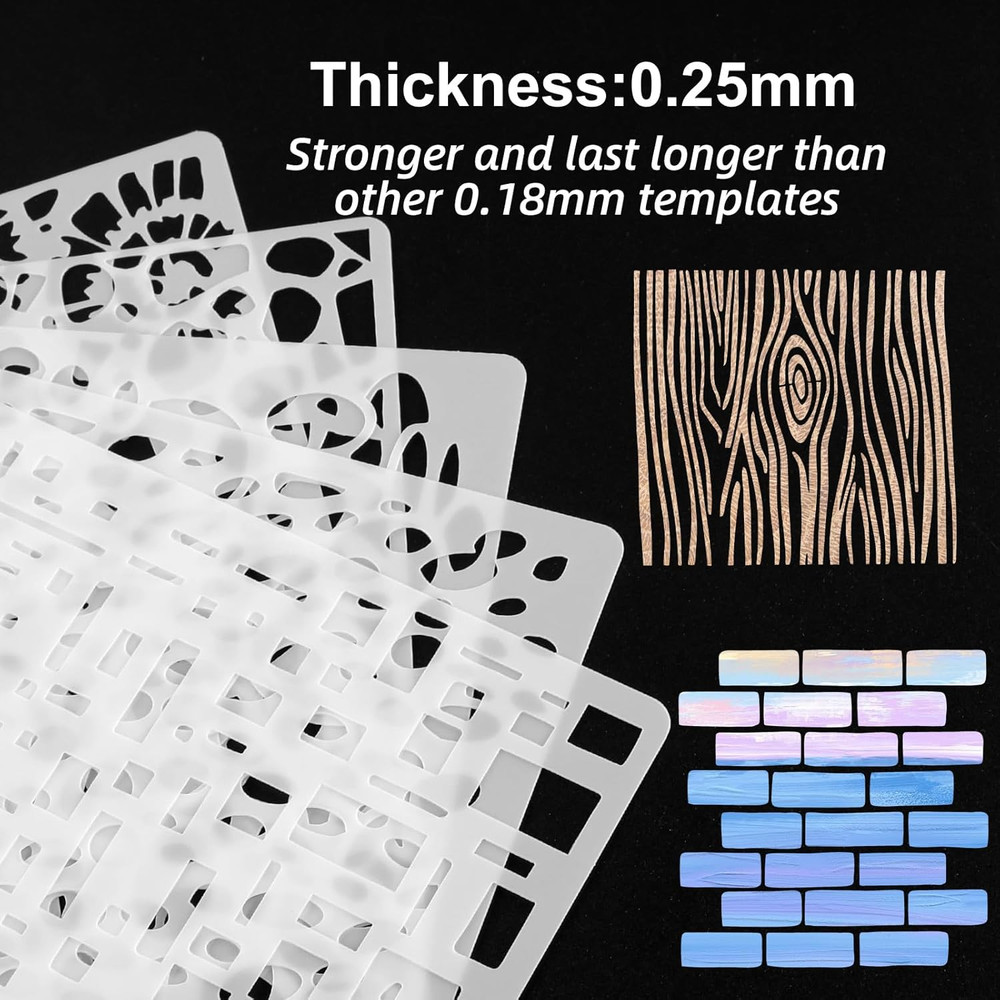 16Pcs Geometric Stencils 6x6 Reusable Texture Bubble Dot Wave Stone Pattern DIY