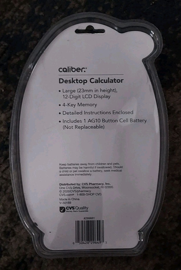 Caliber Destop Calculator 12 Digit Display 4 Key Memory BIG LCD DISPLAY Solar