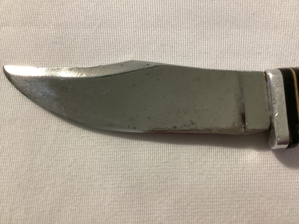 Vintage Fixed Blade Leather Stacked Handle Knife No Markings