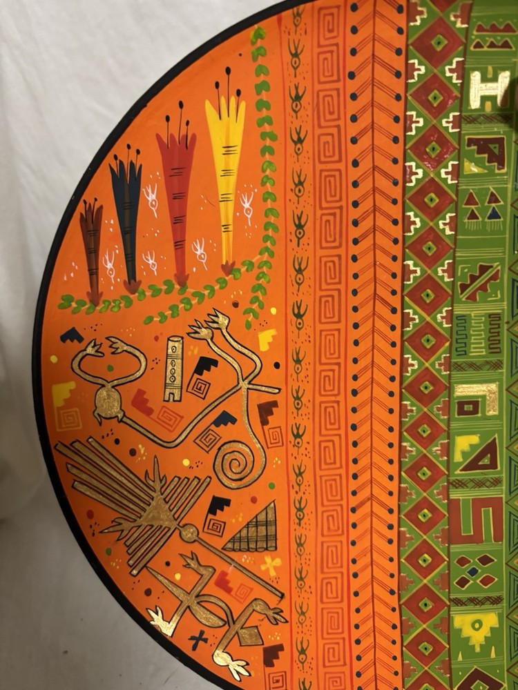 Decorative Wooden Peruvian Plate, Handpainted, 9" Diameter