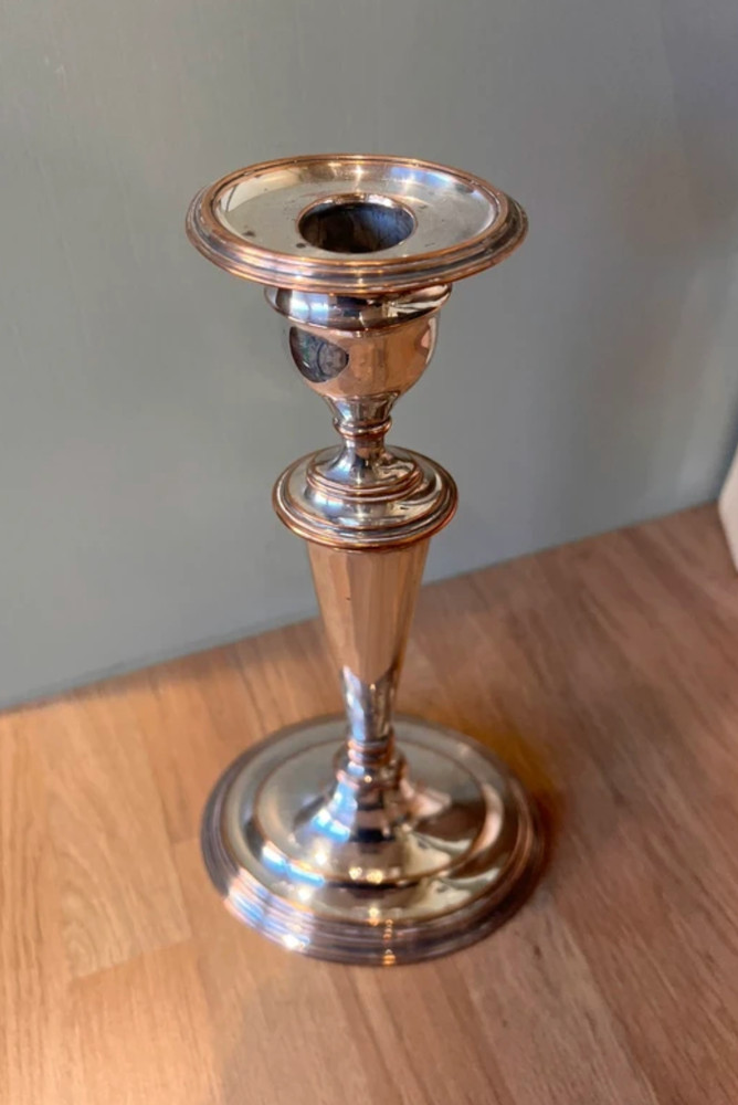 Antique silver plated oval shaped candlestick 30cm tall