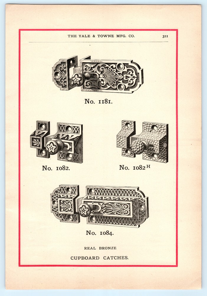 1884 Yale Lock Cupboard Catches Hardware Advertisement Catalog Page