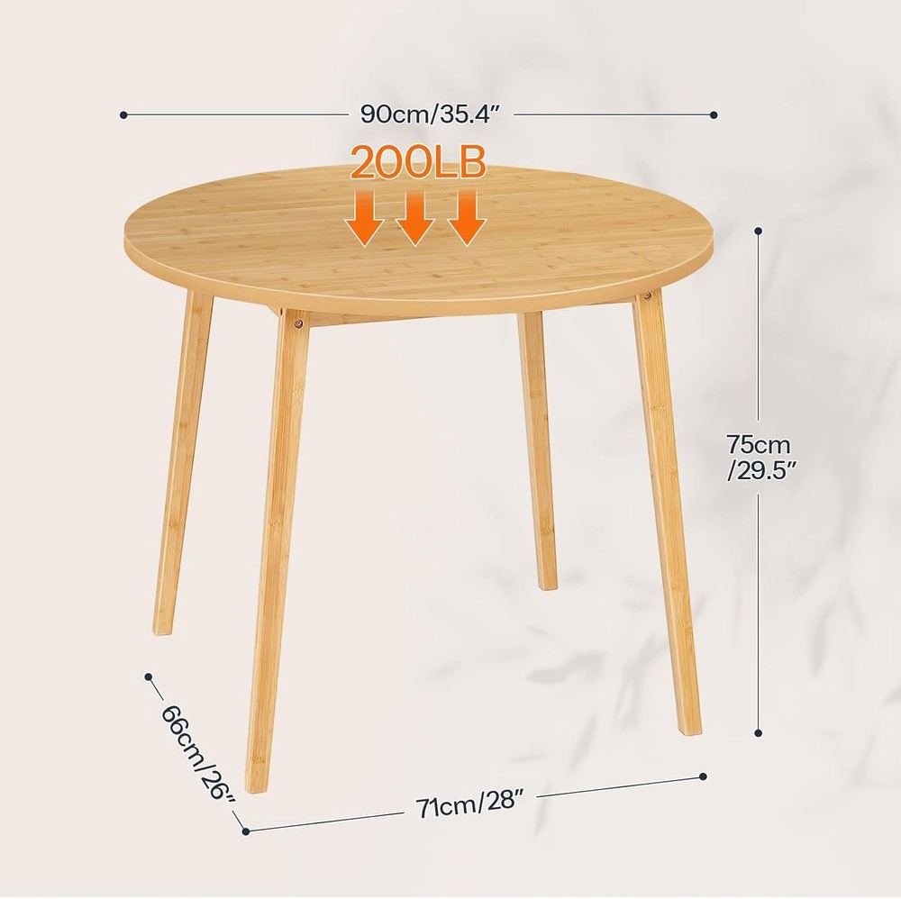Bamboo Dining Table Round Dining Table 35.4" Kitchen Table for Small Space