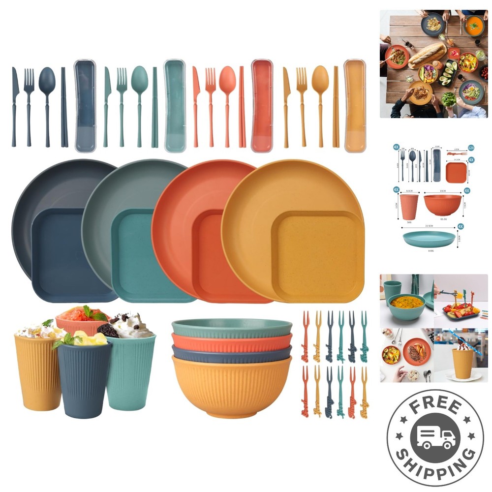 Vibrant 48-Piece Dinnerware Set - Includes Essential Plates, Bowls & Cutlery