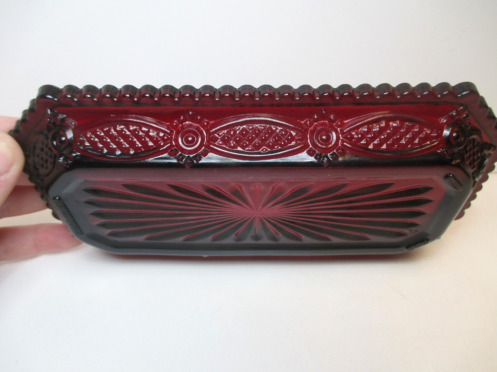Vtg Avon 1876 Cape Cod Collection Ruby Red Covered Butter Dish w/ Original Box