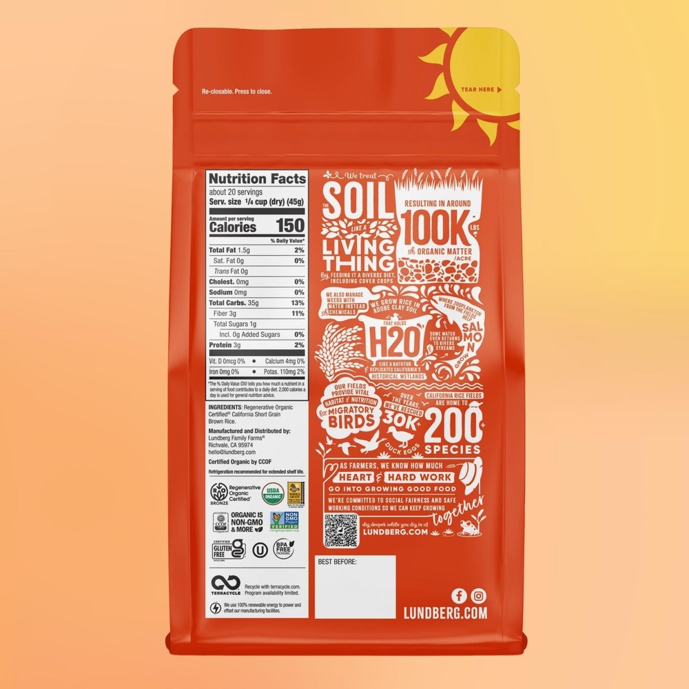 Lundberg Short Grain Brown Rice, Regenerative Organic Certified, 2-Pack –