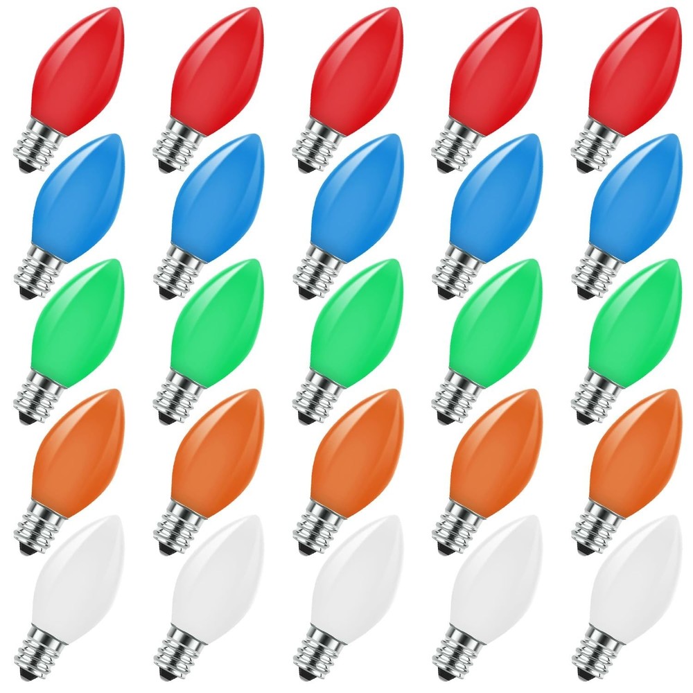 Chritsmas Multicolor C9 LED Replacement Bulbs,25 Pack Colored Plastic Shatter...