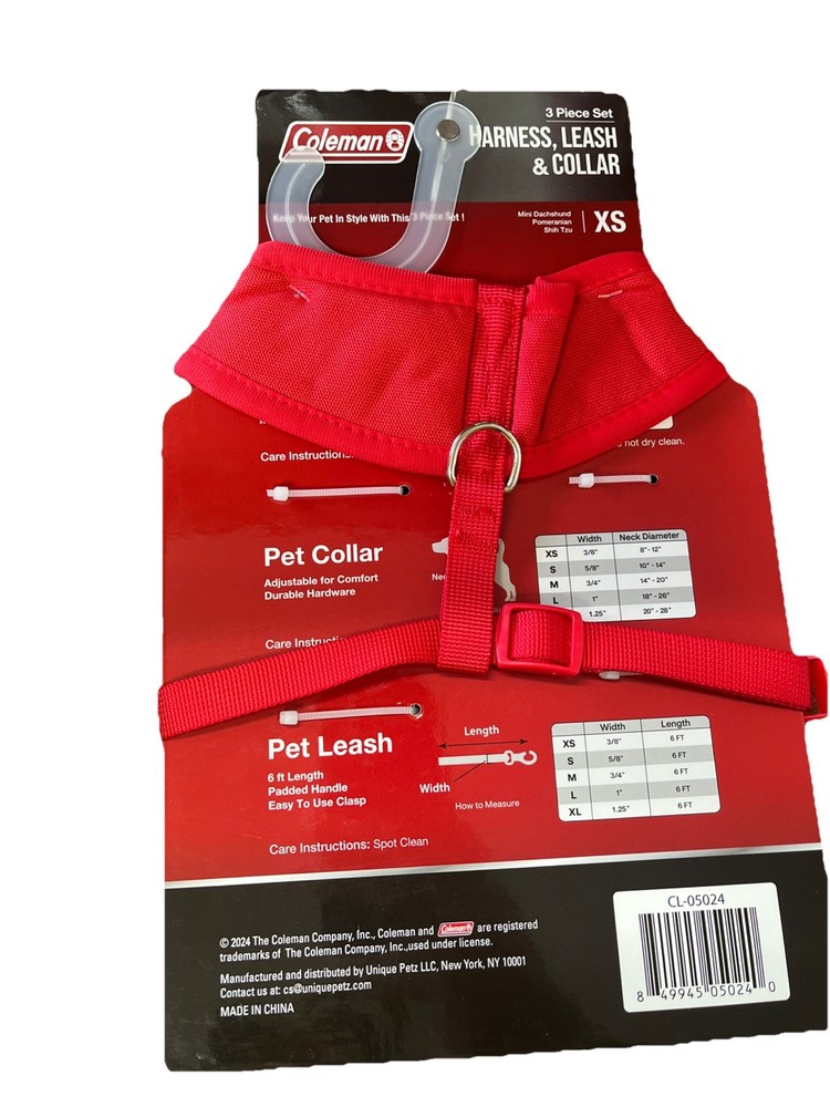 Coleman 3pc Set Harness, Leash & Collar Red Safe and Stylish Size Large