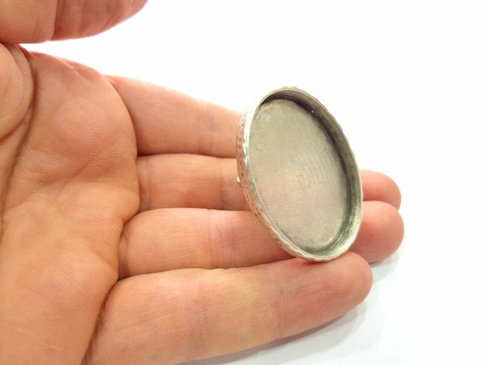 Ring Blank Base Bezel Setting Antique Silver Adjustable 40x30 mm blank G16061