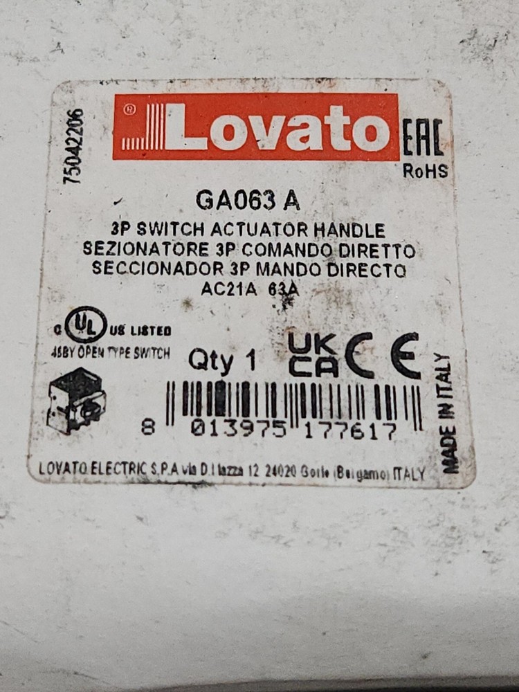 GA063A, Lovato, Three-Pole Switch Disconnector, Direct Operating Version, 63A