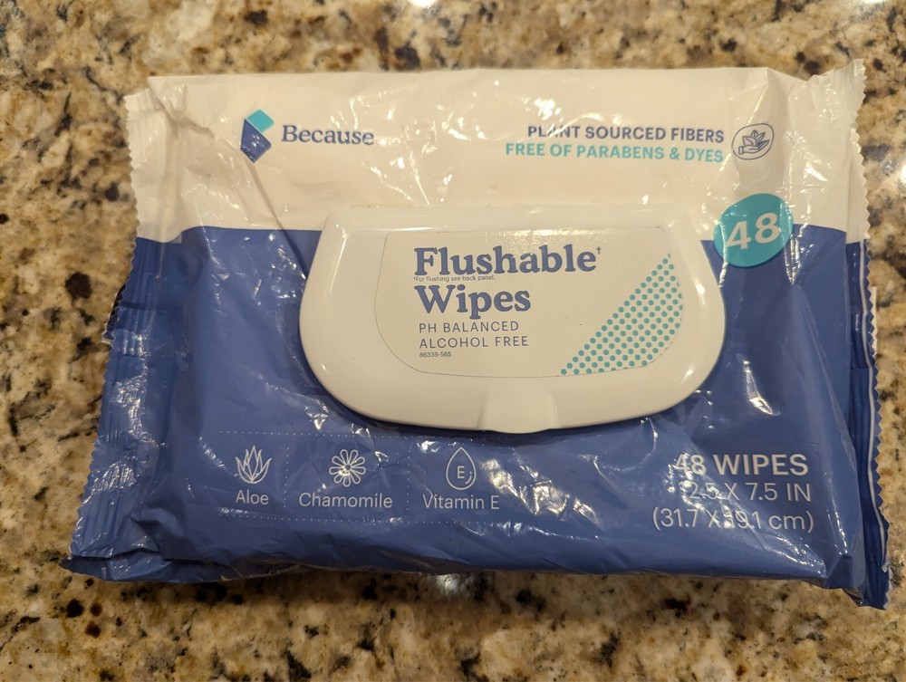 Because Flushable Wipes Alcohol Free 48 Wipes