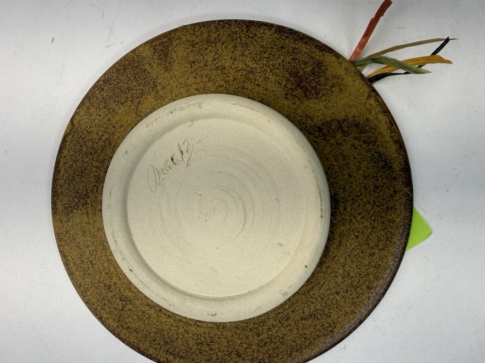 Handmade Ceramic Garlic Ginger Grater Plate Brown Pottery Kitchen Tool Signed