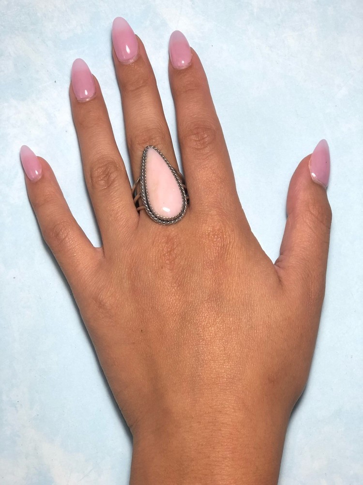 Handcrafted Natural Pink Opal Ring, Sterling, Size 8.5