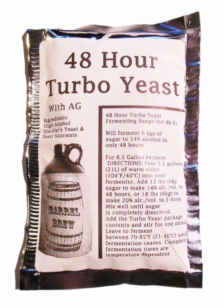 1 Pack 48 Hour Turbo Yeast with AG - Moonshine Alcohol Whiskey Rum Vodka 6.5 ga.