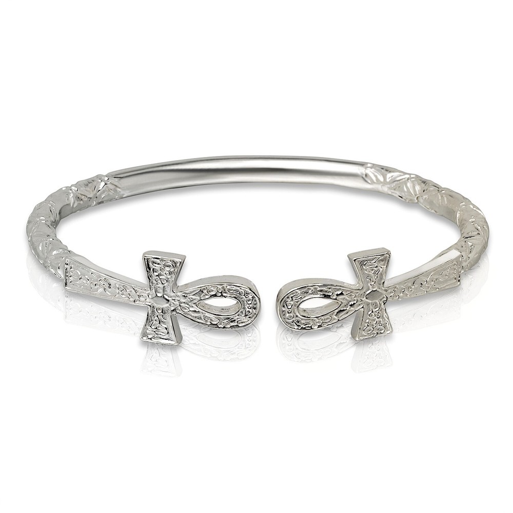 Solid .925 West Indian Bangle with Large Ankh Cross Ends