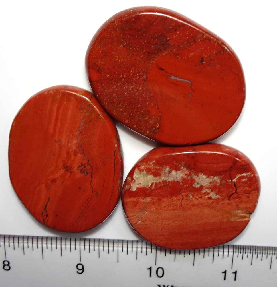 Red Jasper - 3 Flat Palmstones, Grids, Healing sc885e