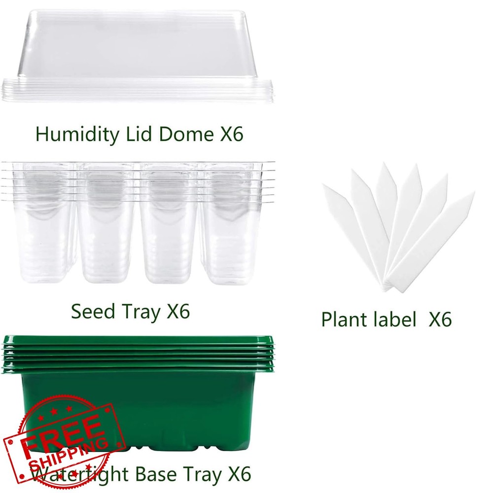Hdeoops Seed Starter Tray 6 Set 12 Cell Plant Seedling Kit Humidity Dome