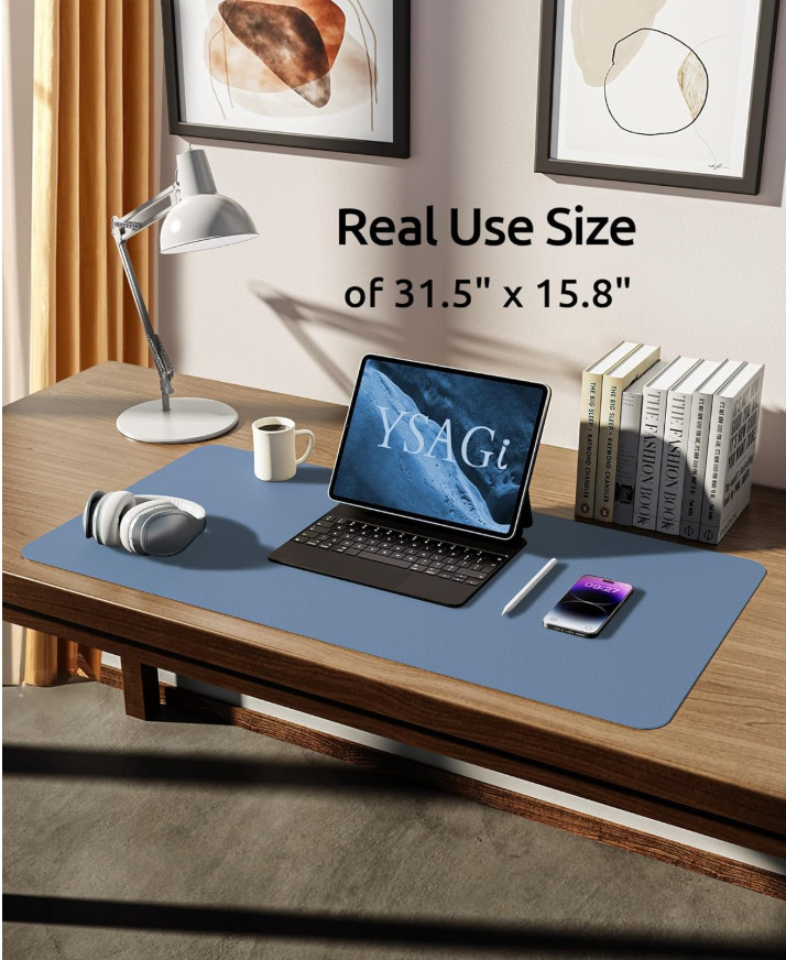 YSAGi Leather Desk Protector, Office Mat ( Blue)