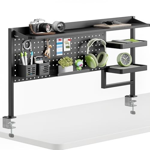 Clamp on Desk Shelf, 44" Desktop Shelving System with Pegboard and