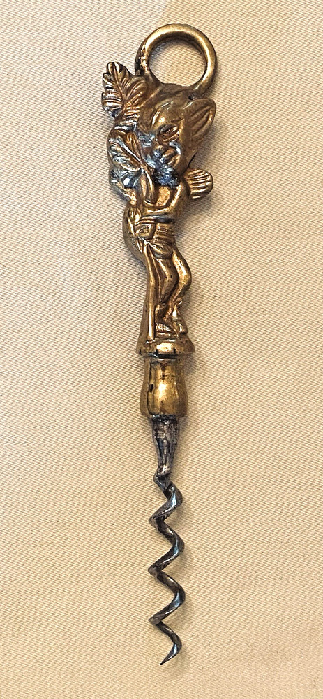 Vintage 1950's 4-Dimensional Brass PIXIE CORKSCREW with Hanging Ring