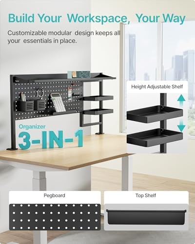 Clamp on Desk Shelf, 44" Desktop Shelving System with Pegboard and