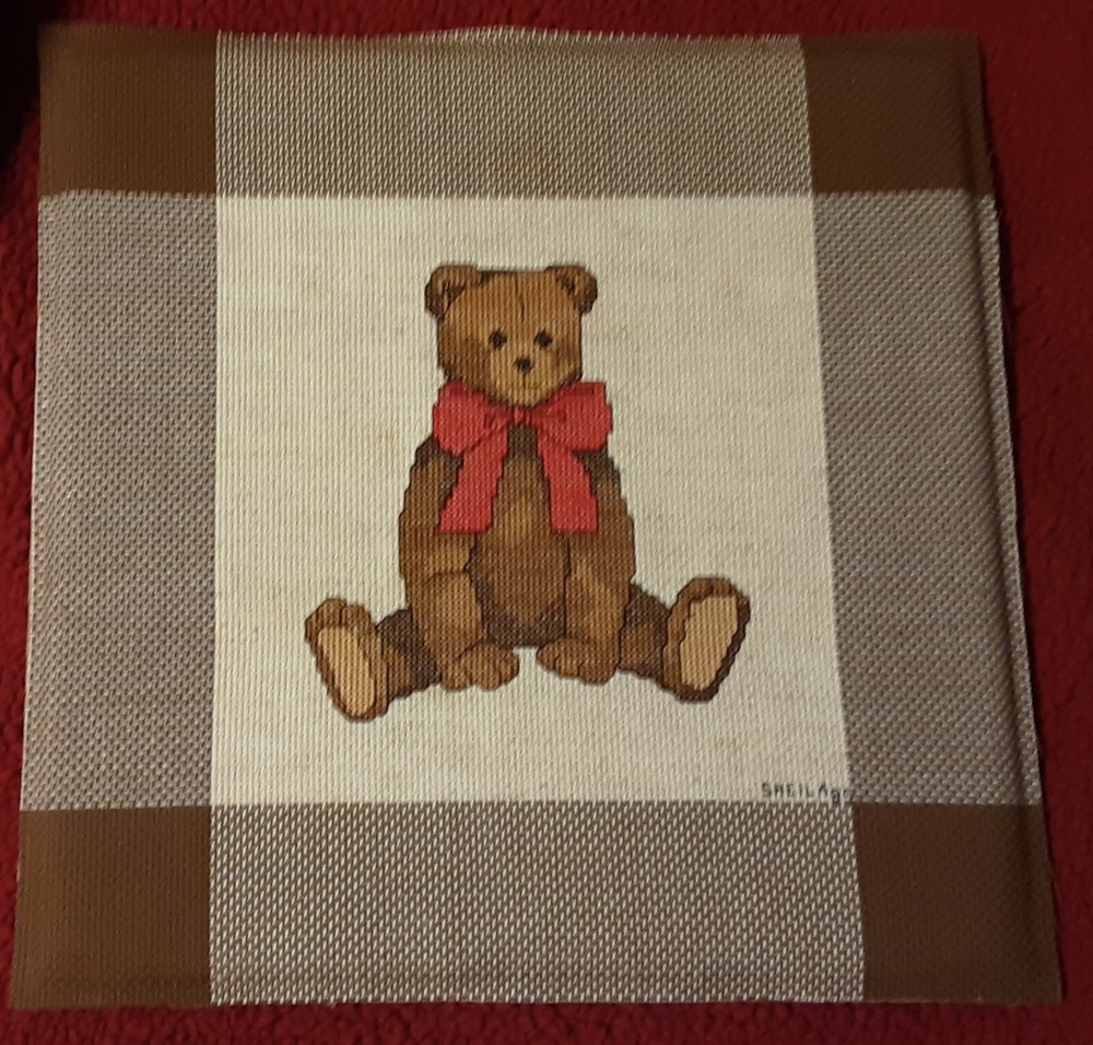 Finished Unframed Cross Stitch Teddy Bear