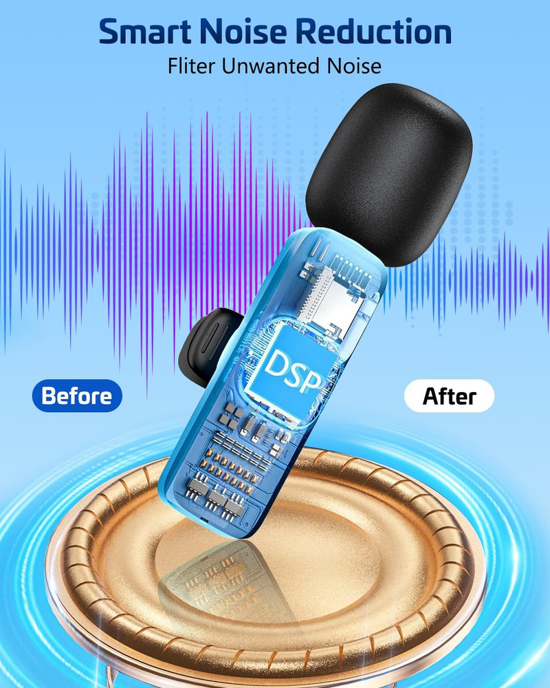 2 Pack Wireless Lavalier Microphone Pink USB-C Lightning 65FT