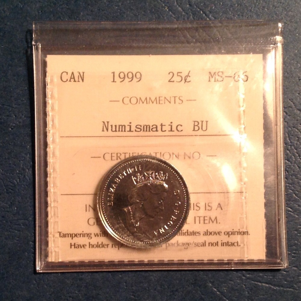 1999 Canada  25 Cents ICCS Graded  Numismatic BU cd -