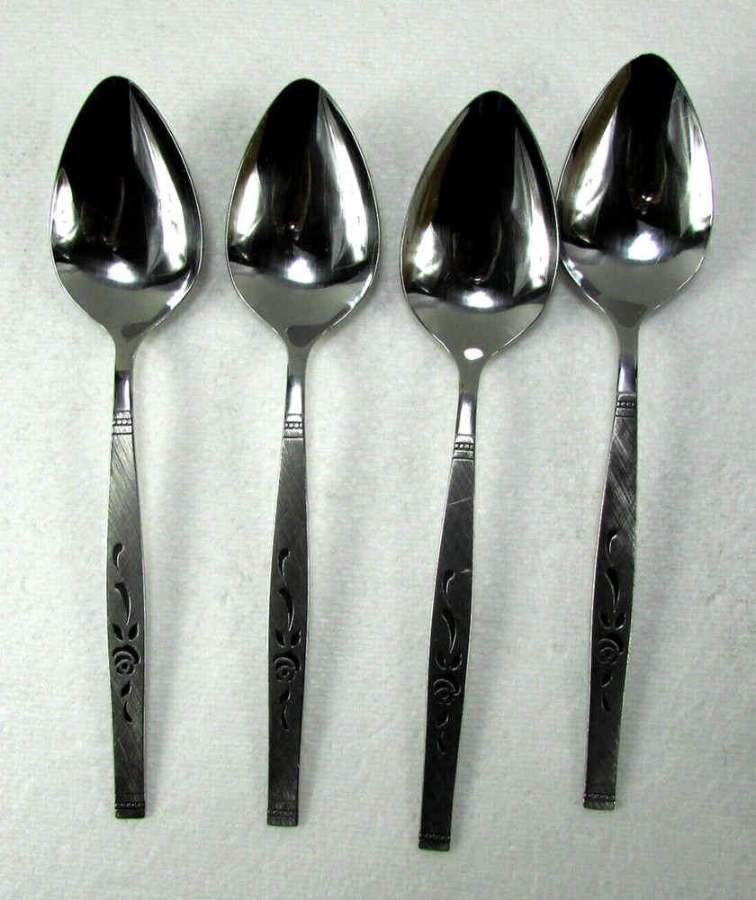 4 Oneida Rosewood Oval Serving Spoon Burnish Black Accent Stainless Flatware