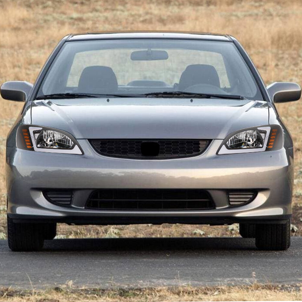 Topline For 2001-2003 Civic 2D/4D Switchback Sequential LED Strip Headlights Blk