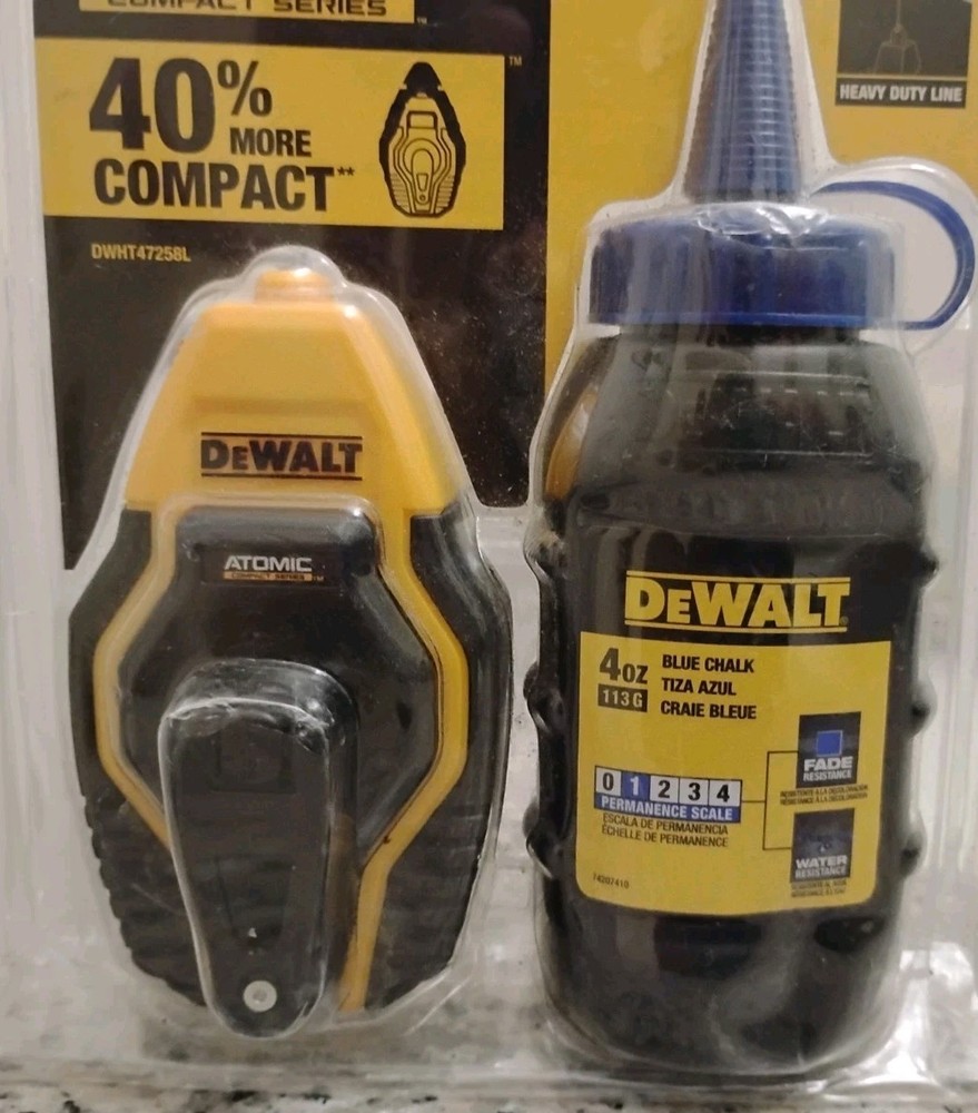 DEWALT Atomic Compact Chalk Reel Kit – 30 ft / 9 m – Blue Chalk – New