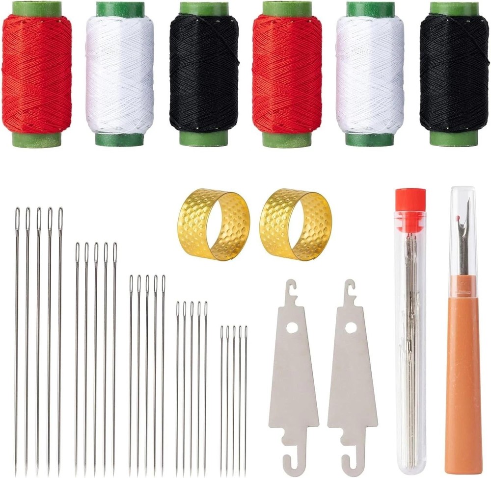 37 Pcs Big Eye Steel Sewing Needles Kit with Threads, Threader & Thimble