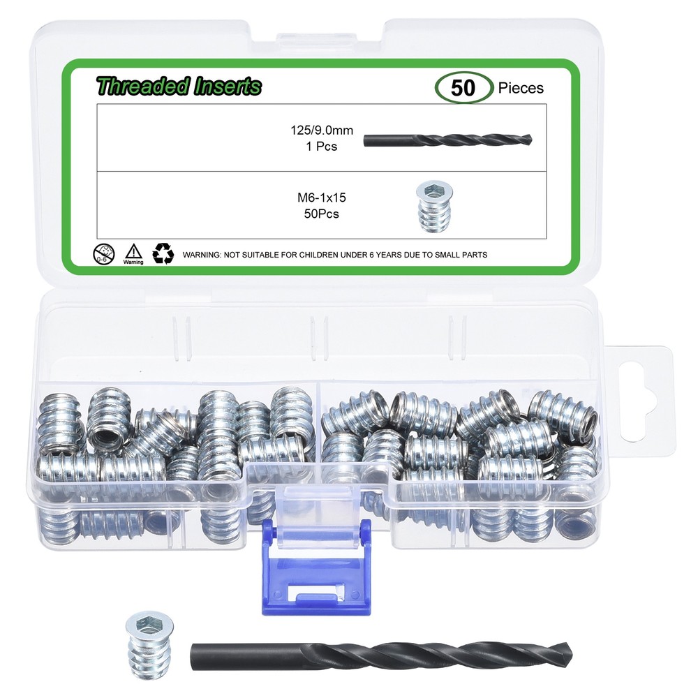 50Pcs Threaded Inserts, M6-1x15 Headless Hex Socket Drive Nut Inserts