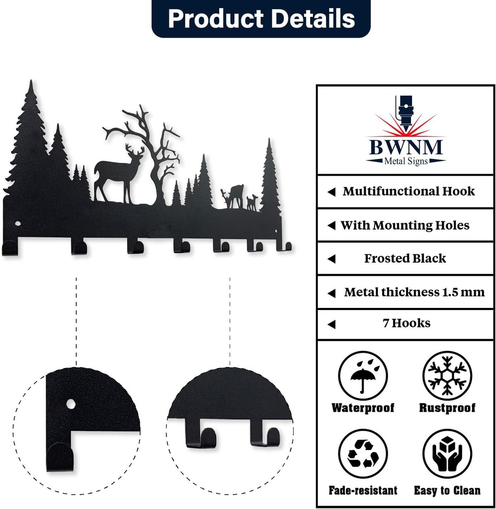 Wall Mounted Key Rack | Metal Hook Organizer | Deer