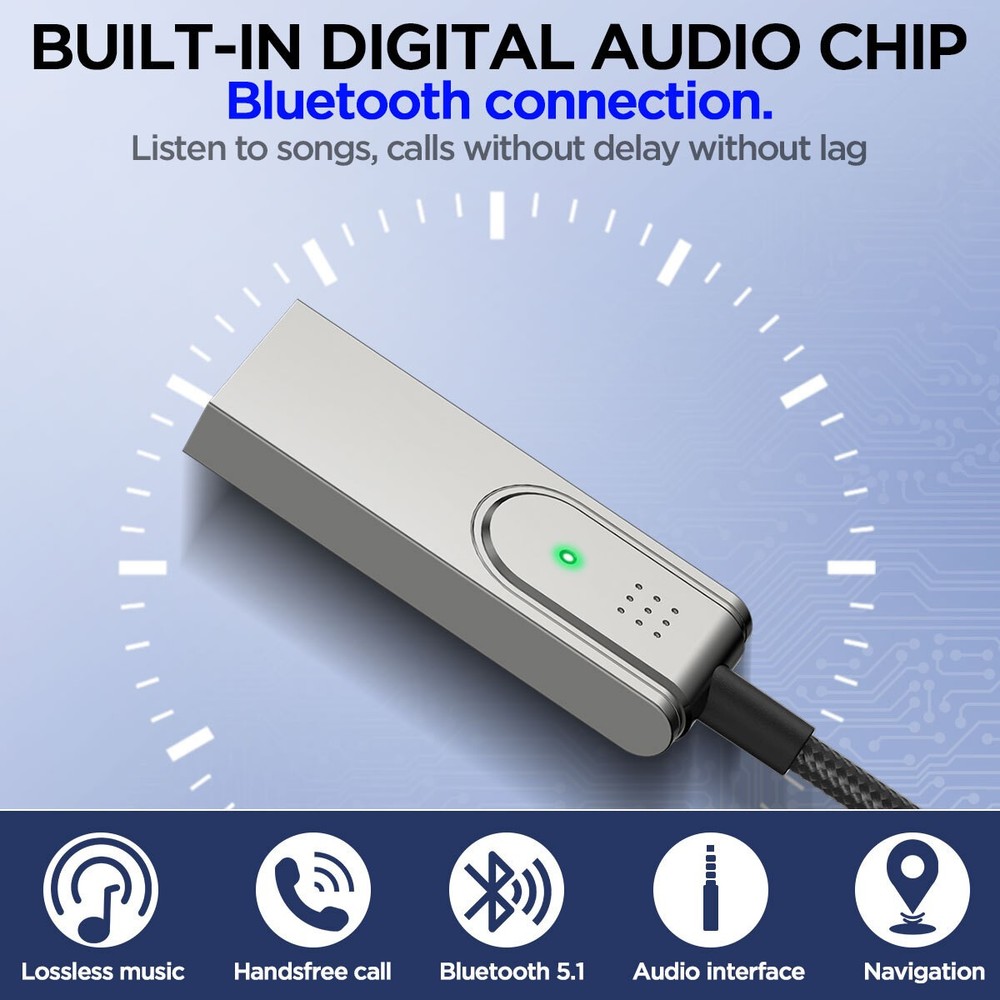 USB to AUX Bluetooth 5.1 Car Adapter 3.5mm Bluetooth Receiver Microphone for Car