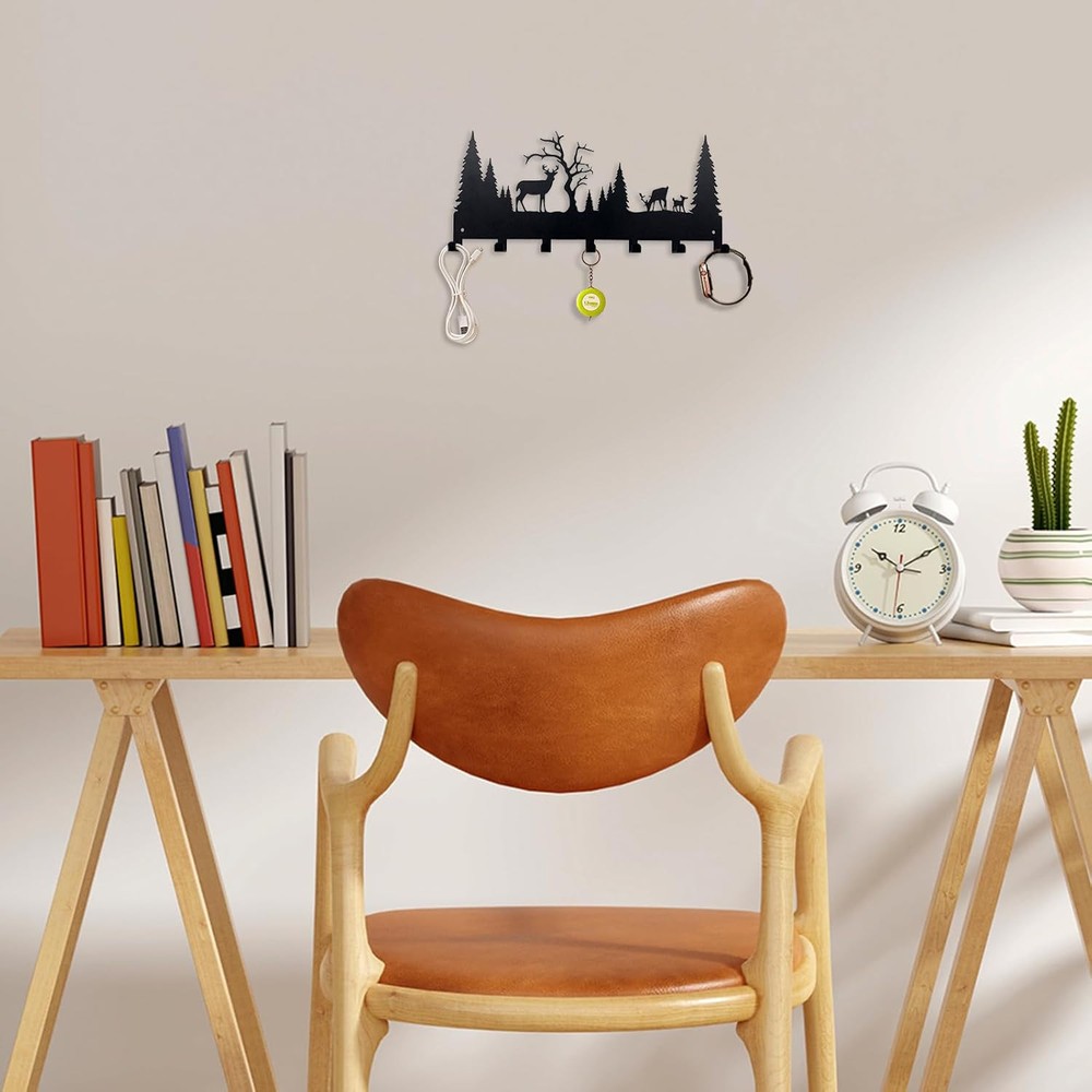 Wall Mounted Key Rack | Metal Hook Organizer | Deer