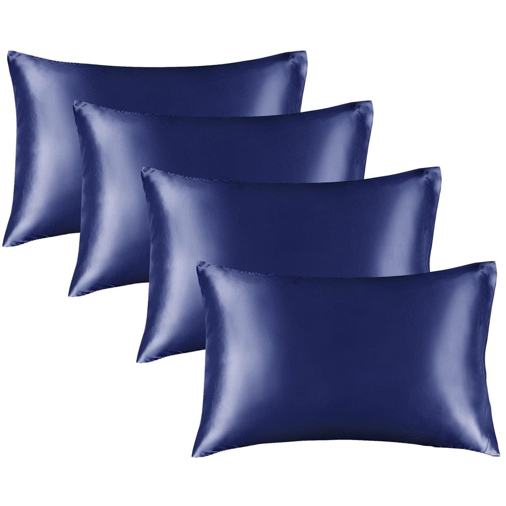 Soft Satin Pillowcases, 4 Pack Cooling 20x40 King, Navy