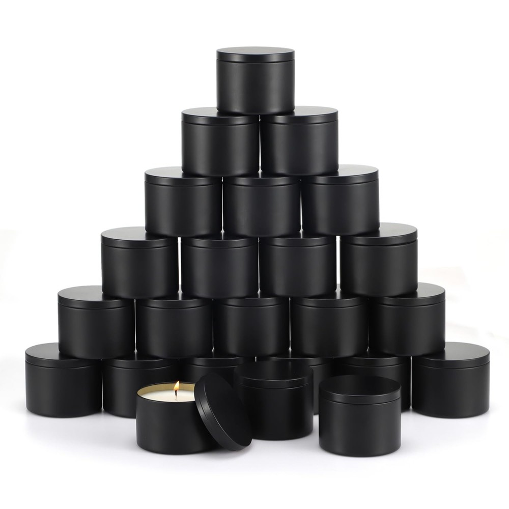 24 PCS 8 Oz Black Candle Tins Making Bulk Jars Tin Empty Containers Storage