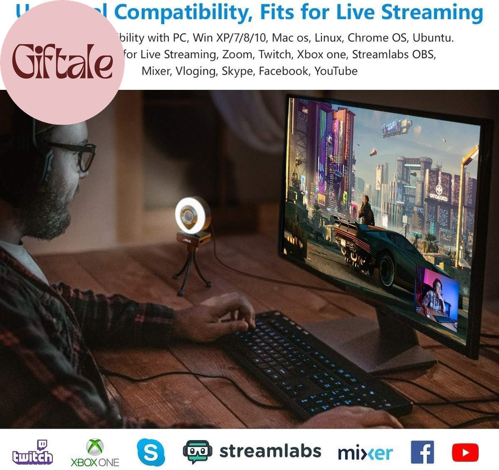 Webcam Computer Camera 1080P with Dual Microphone Adjustable Right Light Web Cam