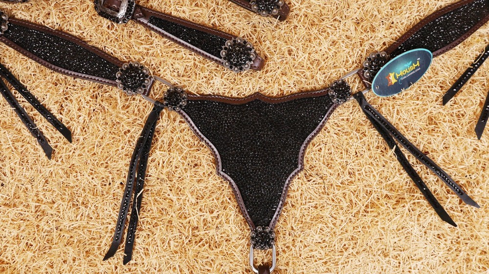 MOUSM One Ear Headstall & Breast Collar Set - Gladiator Style with Bling Strings