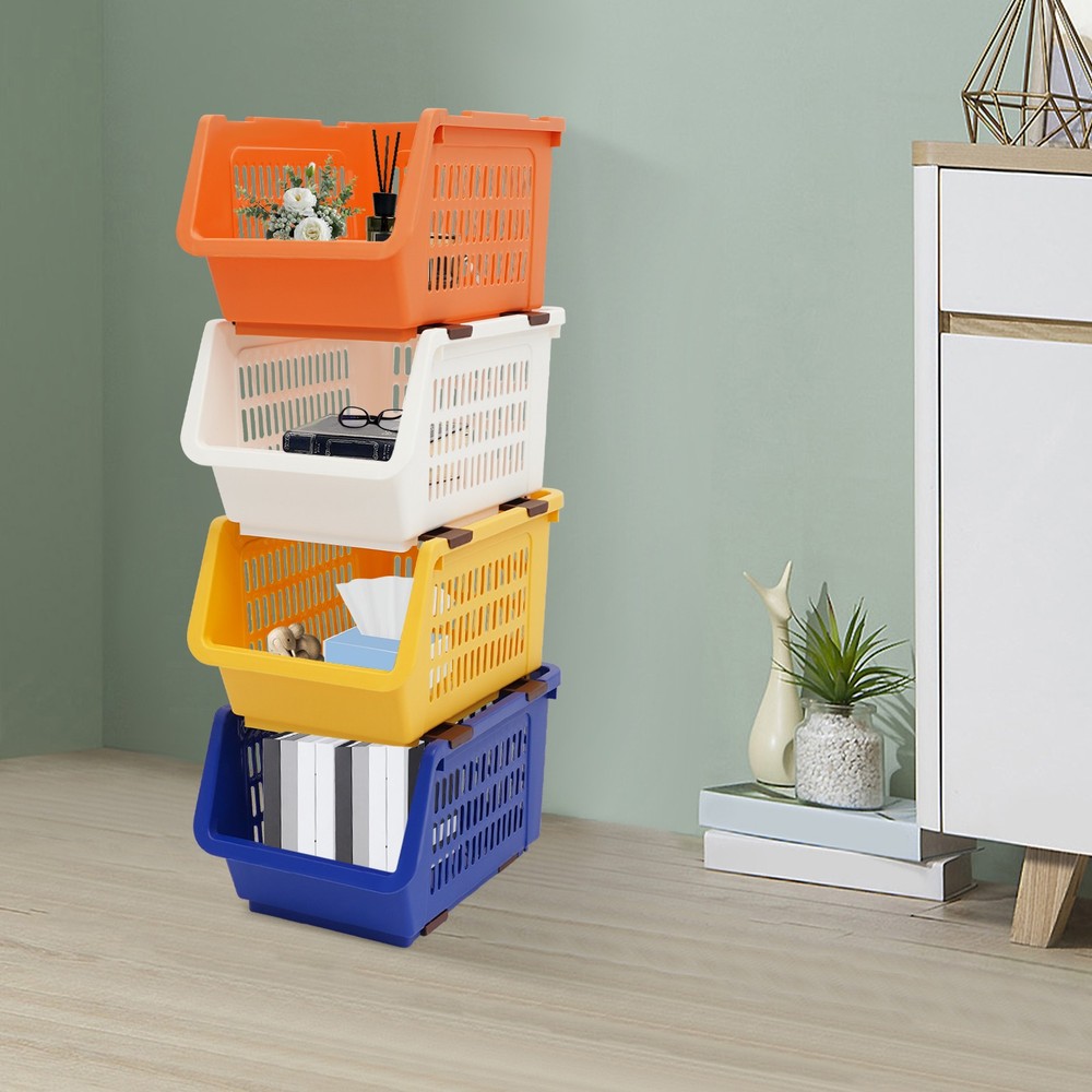 4 Pcs Versatile Stacking Storage Baskets Rectangular Stackable Storage Bins