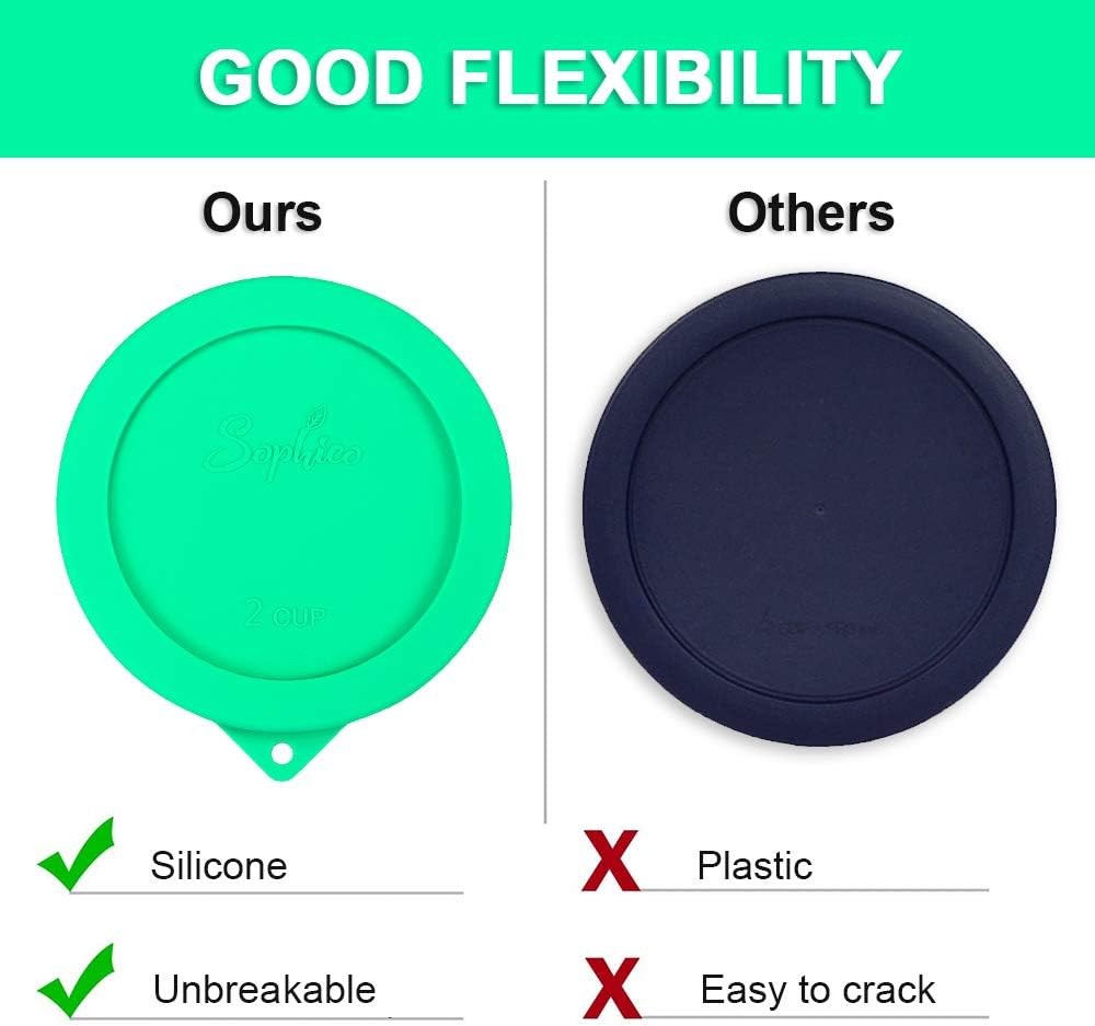 Sophico 2 Cup Round Silicone Storage Cover Lids Replacement for Green-2 pack
