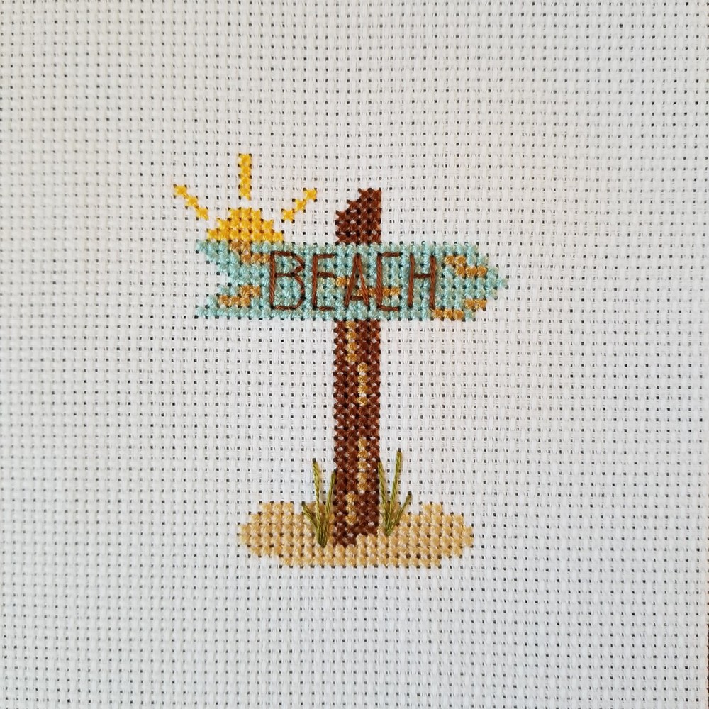 Finished Completed Cross Stitch Beach Sign Piece