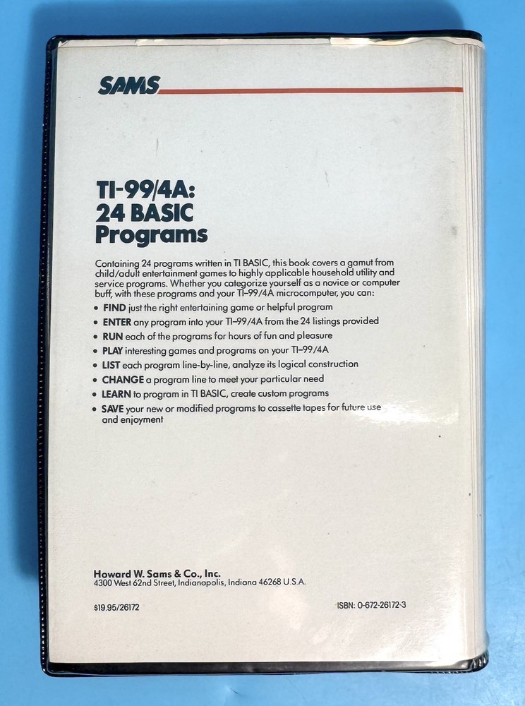 TI-99/4A 24 BASIC Programs Cassette & Book Texas Instruments 1983 - UNTESTED