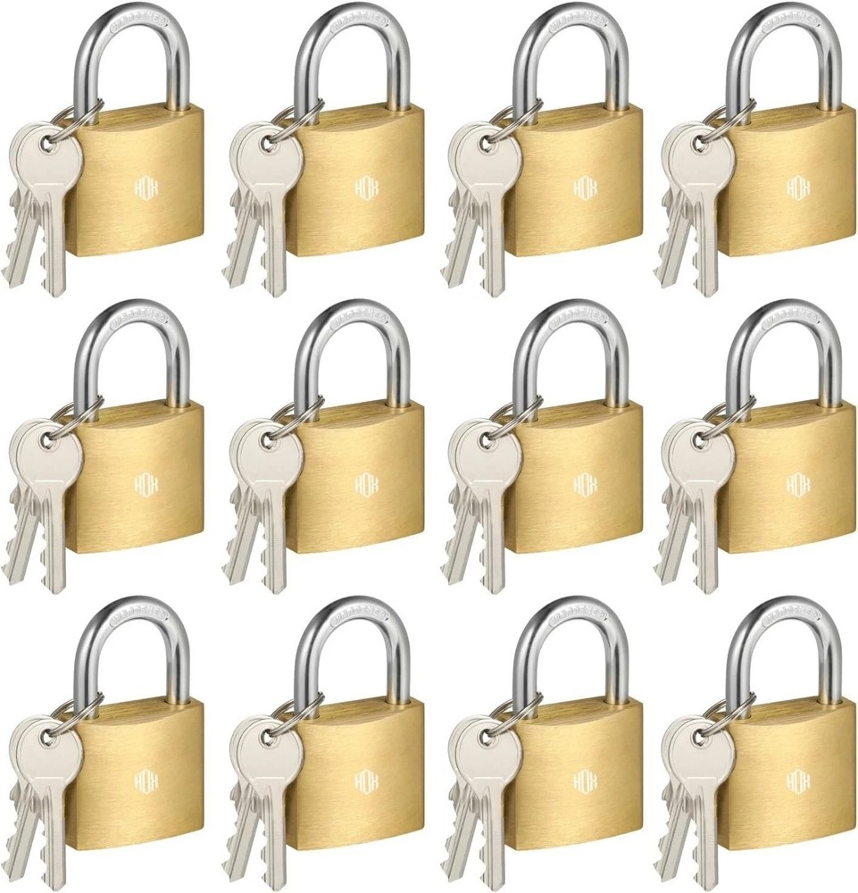 Heavy Duty 12-Pack Padlocks, Solid Brass, Keyed Alike, All-Weather Security