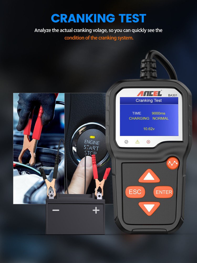 ANCEL 12V 6V Automotive Battery Tester Checker Load Volt Analyzer 100-2000 CCA